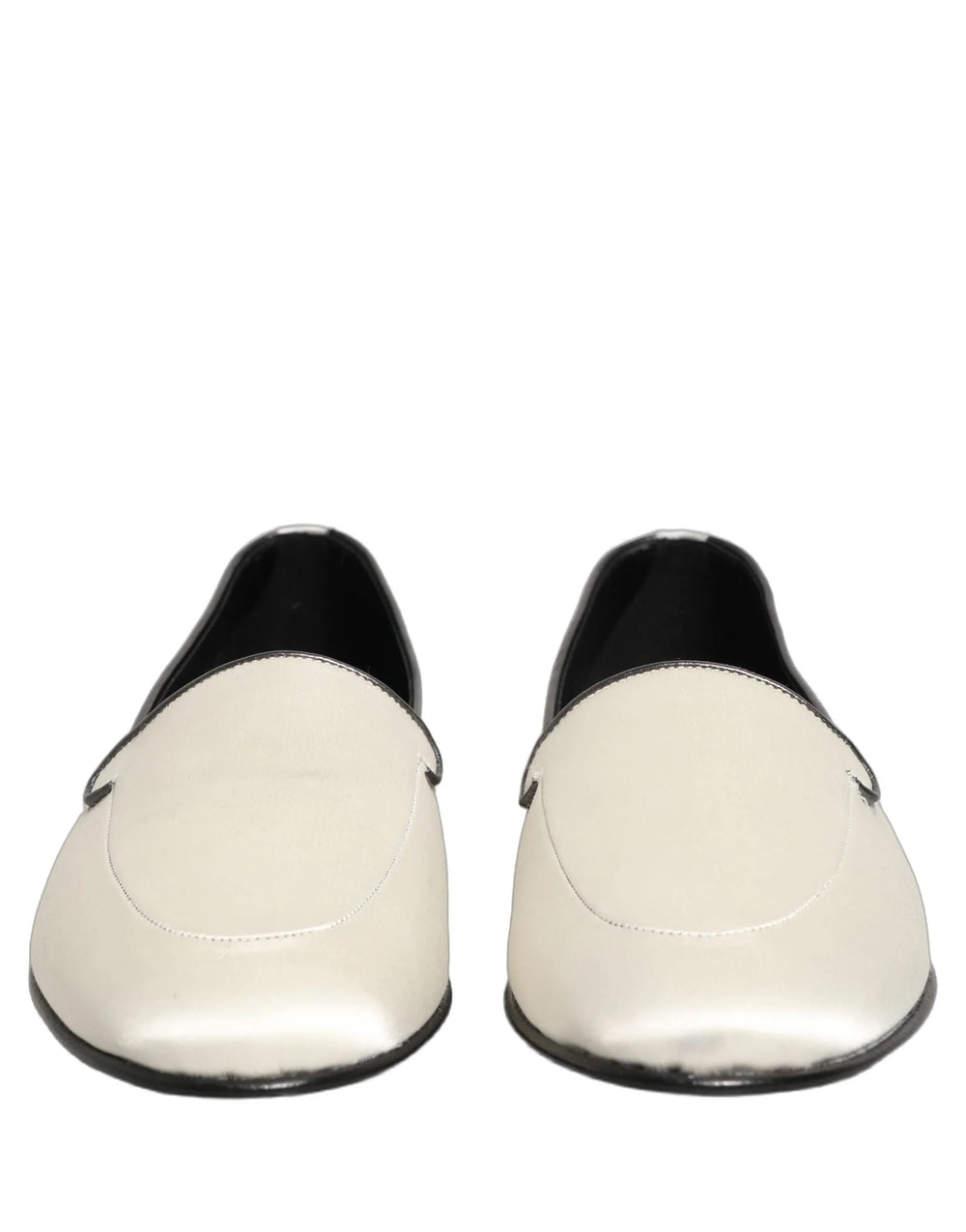 Dolce & Gabbana White Satin Logo Slip On Flats Loafers Shoes - EU41/US8