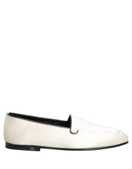 Dolce & Gabbana White Satin Logo Slip On Flats Loafers Shoes - EU41/US8