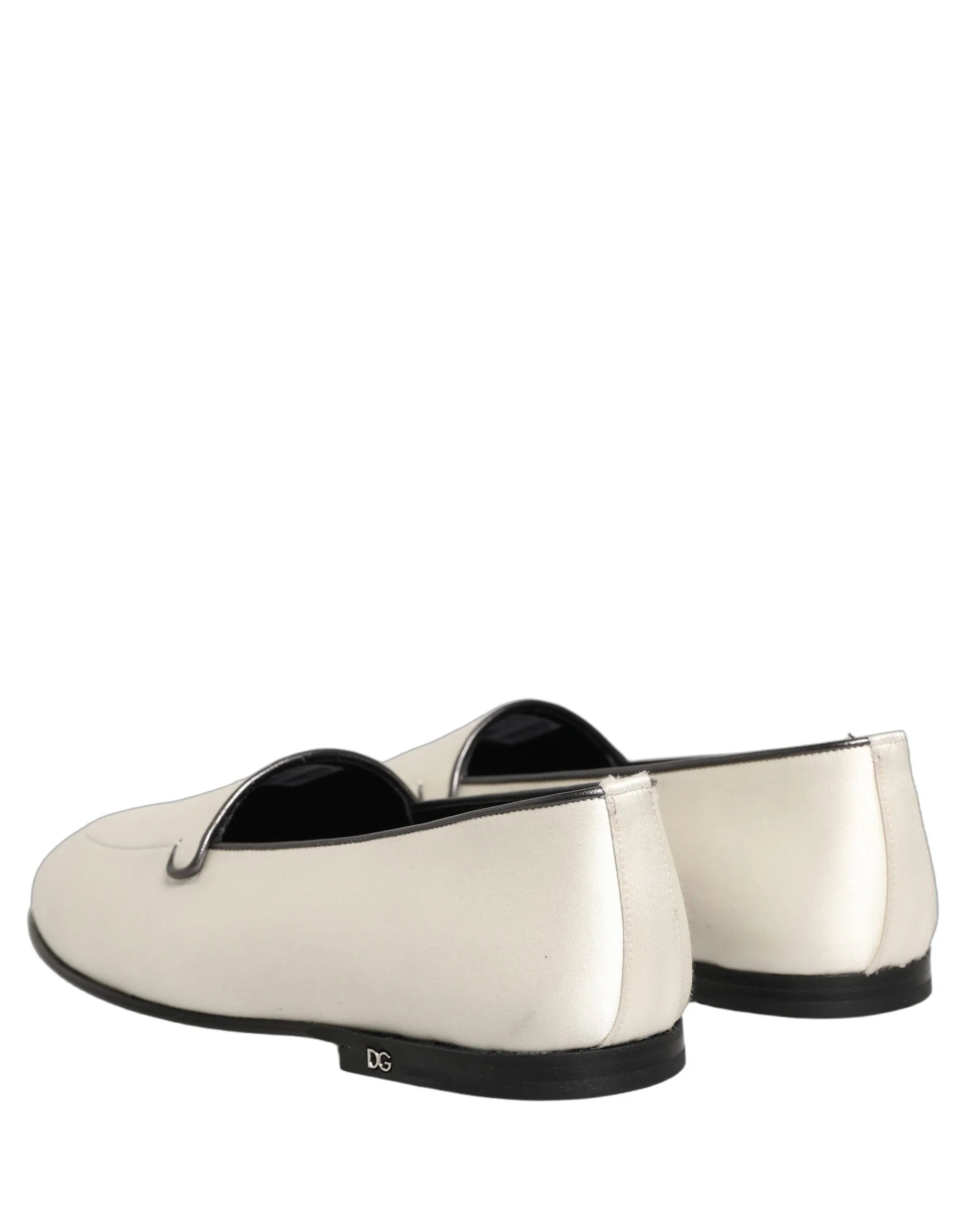 Dolce & Gabbana White Satin Logo Slip On Flats Loafers Shoes - EU41/US8