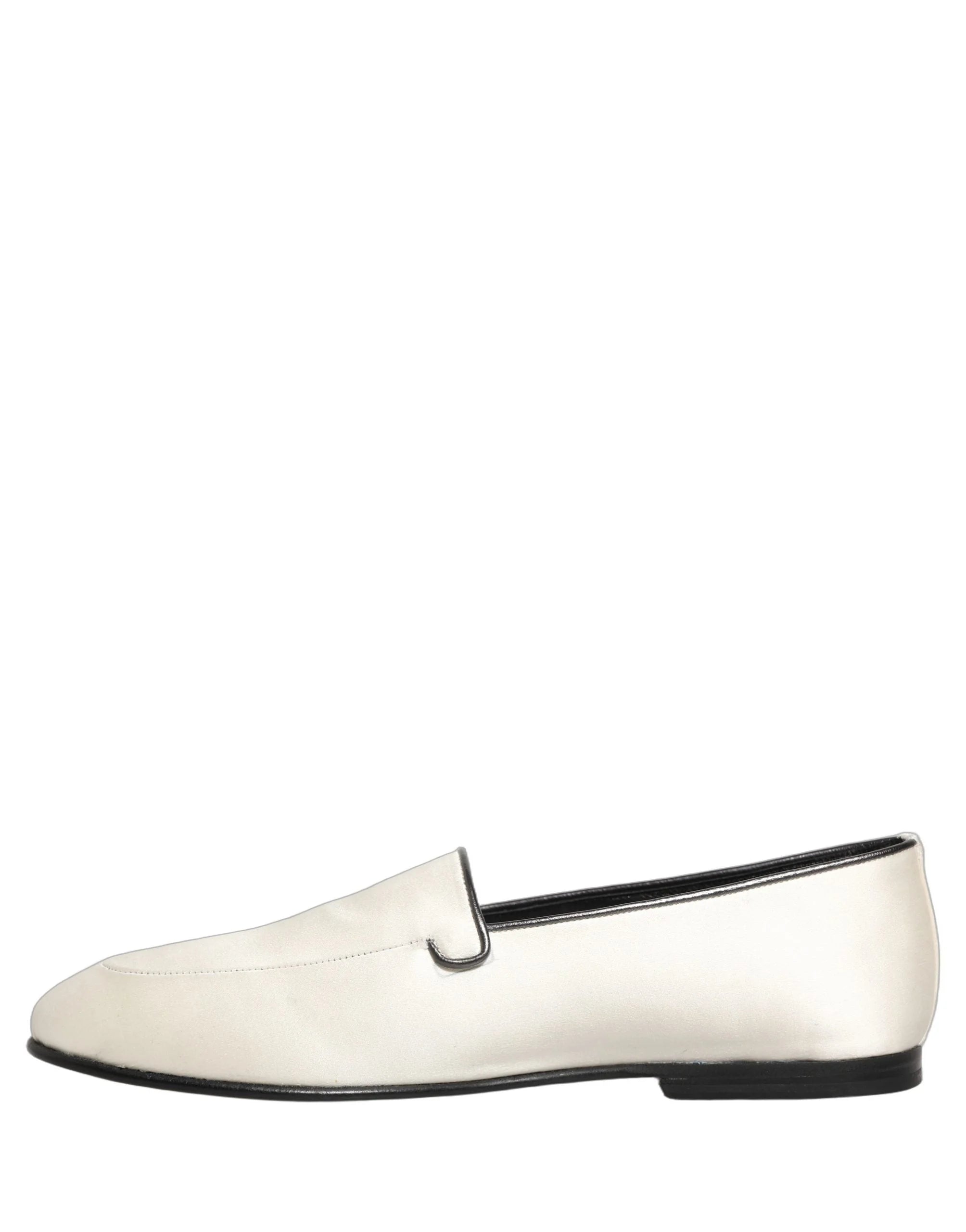 Dolce & Gabbana White Satin Logo Slip On Flats Loafers Shoes - EU41/US8