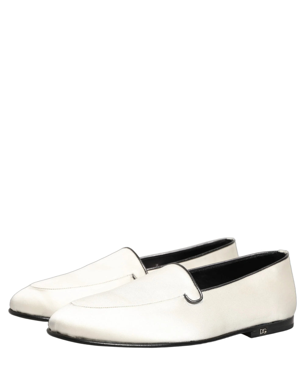Dolce & Gabbana White Satin Logo Slip On Flats Loafers Shoes - EU41/US8
