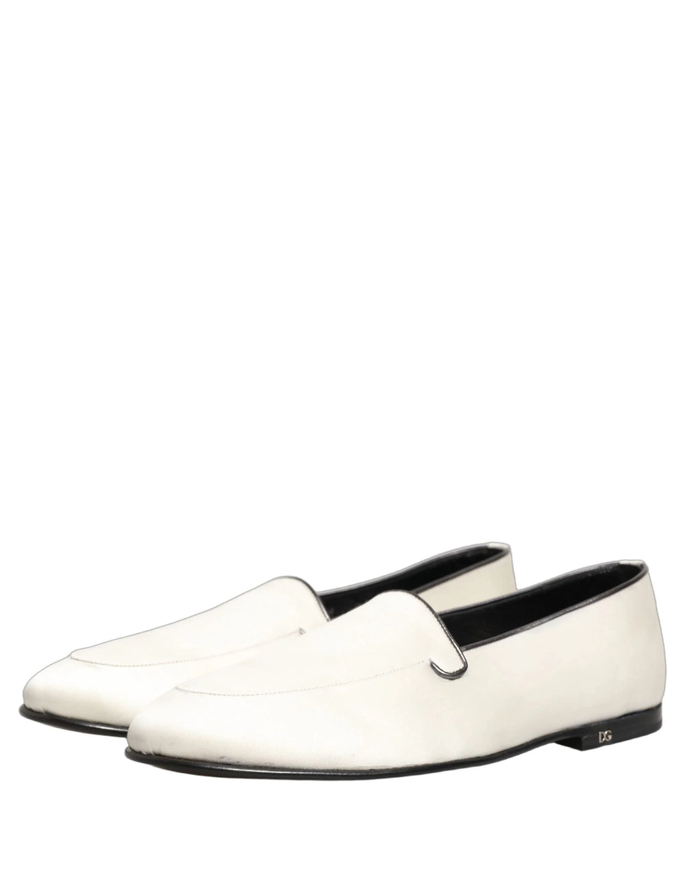 Dolce & Gabbana White Satin Logo Slip On Flats Loafers Shoes - EU43/US10