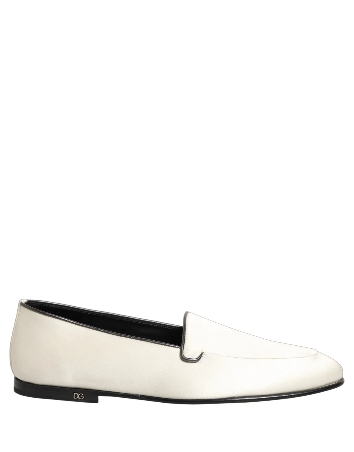Dolce & Gabbana White Satin Logo Slip On Flats Loafers Shoes - EU43/US10