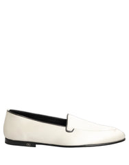 Dolce & Gabbana White Satin Logo Slip On Flats Loafers Shoes - EU43/US10