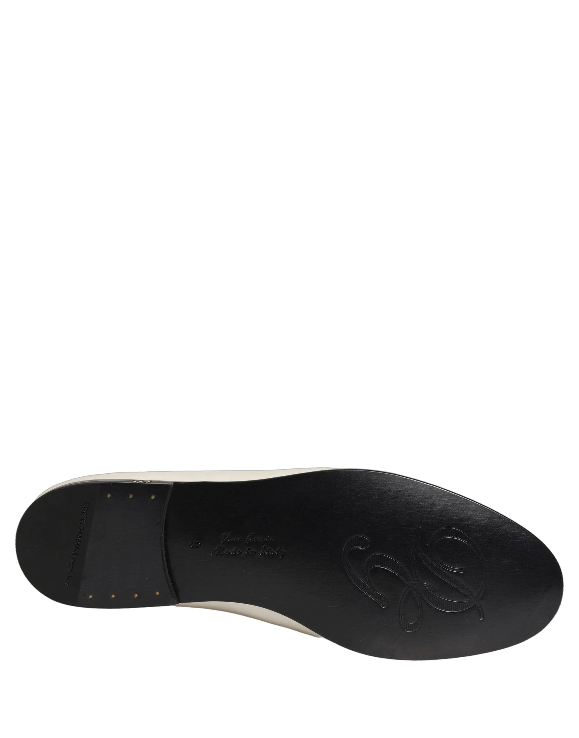 Dolce & Gabbana White Satin Logo Slip On Flats Loafers Shoes - EU43/US10