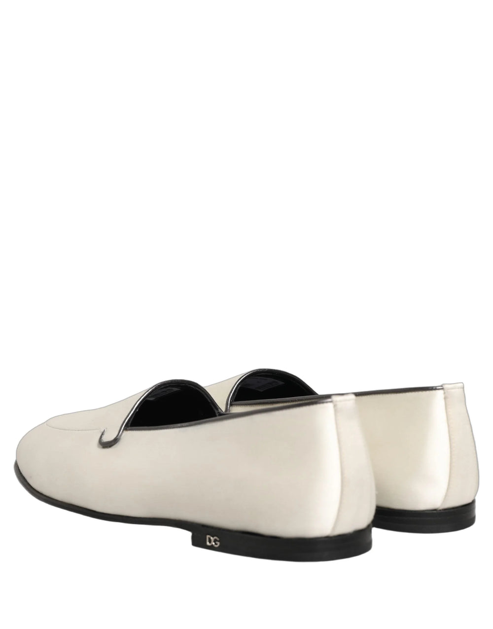 Dolce & Gabbana White Satin Logo Slip On Flats Loafers Shoes - EU43/US10