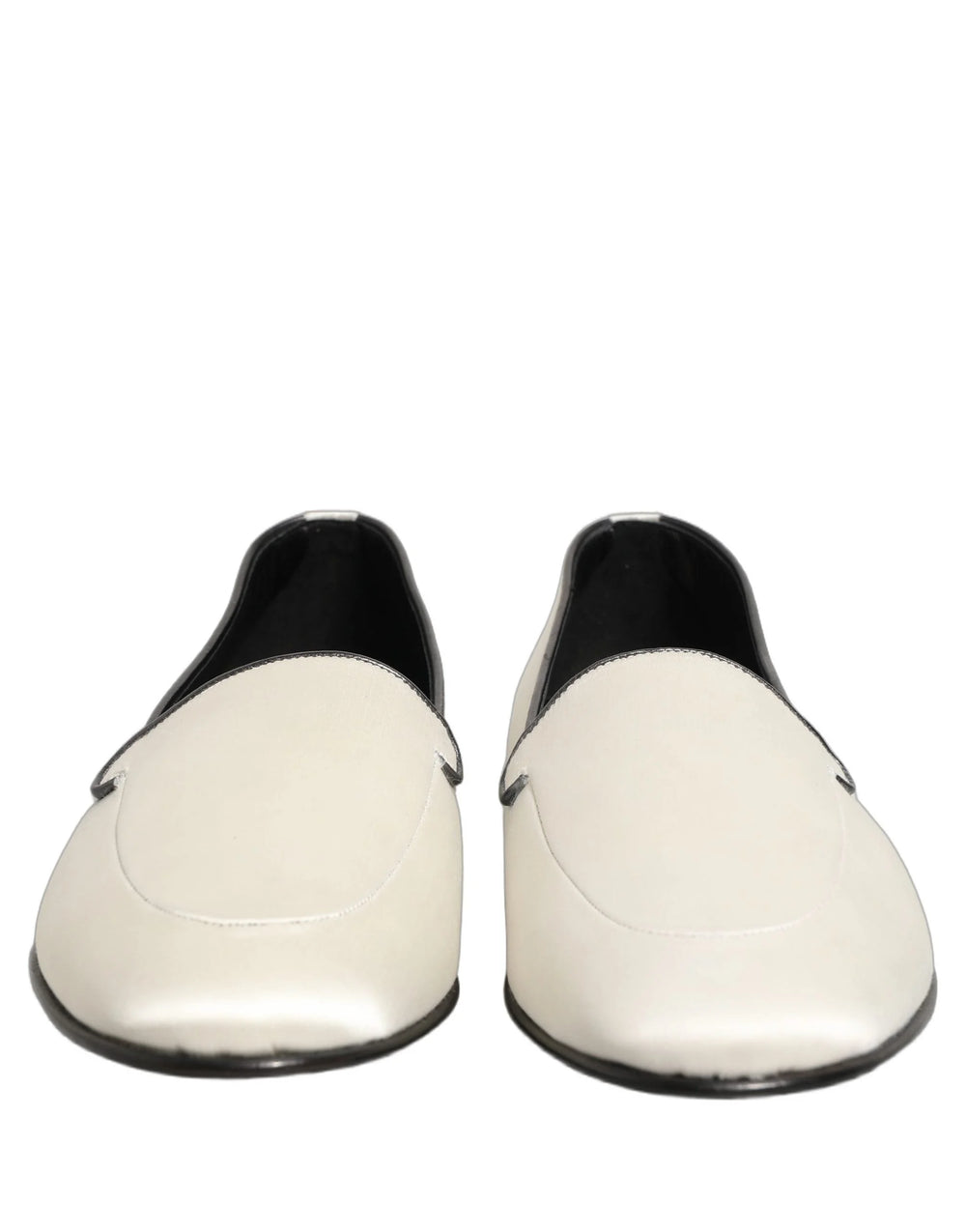 Dolce & Gabbana White Satin Logo Slip On Flats Loafers Shoes - EU43/US10