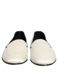 Dolce & Gabbana White Satin Logo Slip On Flats Loafers Shoes - EU43/US10