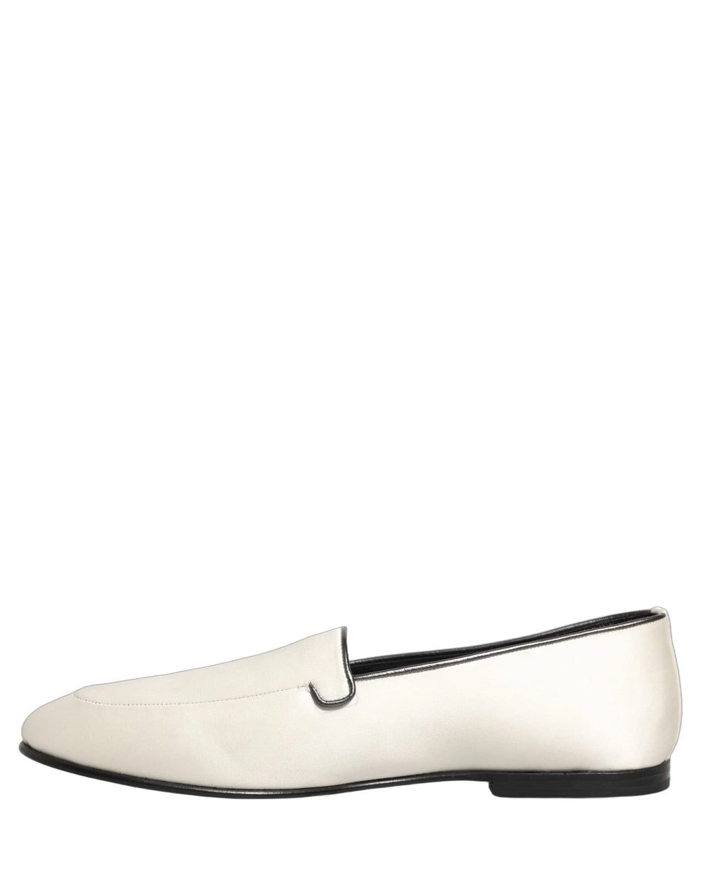 Dolce & Gabbana White Satin Logo Slip On Flats Loafers Shoes - EU43/US10