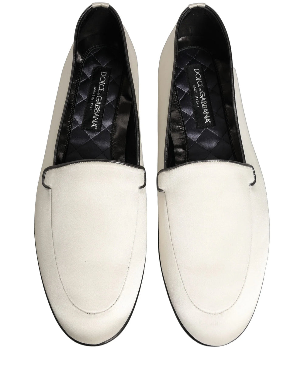 Dolce & Gabbana White Satin Logo Slip On Flats Loafers Shoes - EU43/US10
