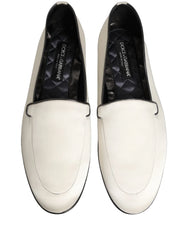 Dolce & Gabbana White Satin Logo Slip On Flats Loafers Shoes - EU43/US10