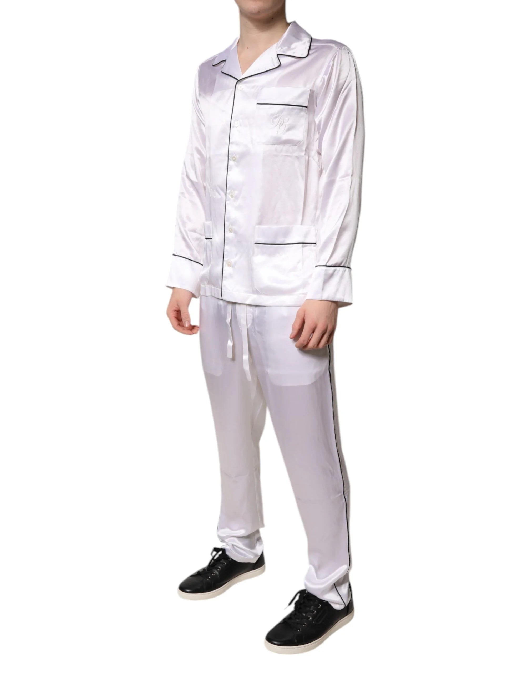 Dolce & Gabbana White Satin Silk Men Pajama Set Sleepwear - IT38 | XS - Pajamas