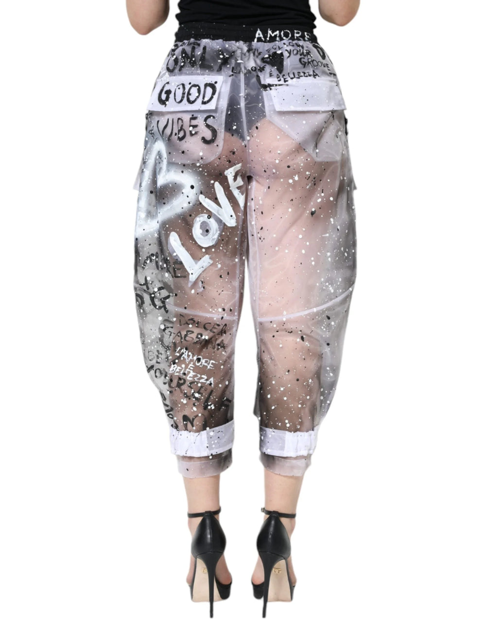 Dolce & Gabbana White See Through Logo Cropped Cargo Pants - IT40|S - Cargo Pants