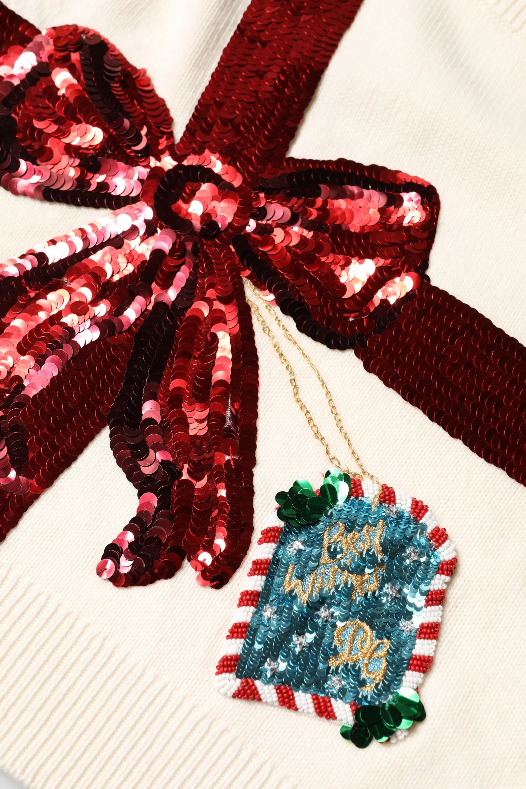 Dolce & Gabbana White Sequined Crew Neck Pullover Sweater - Sweaters