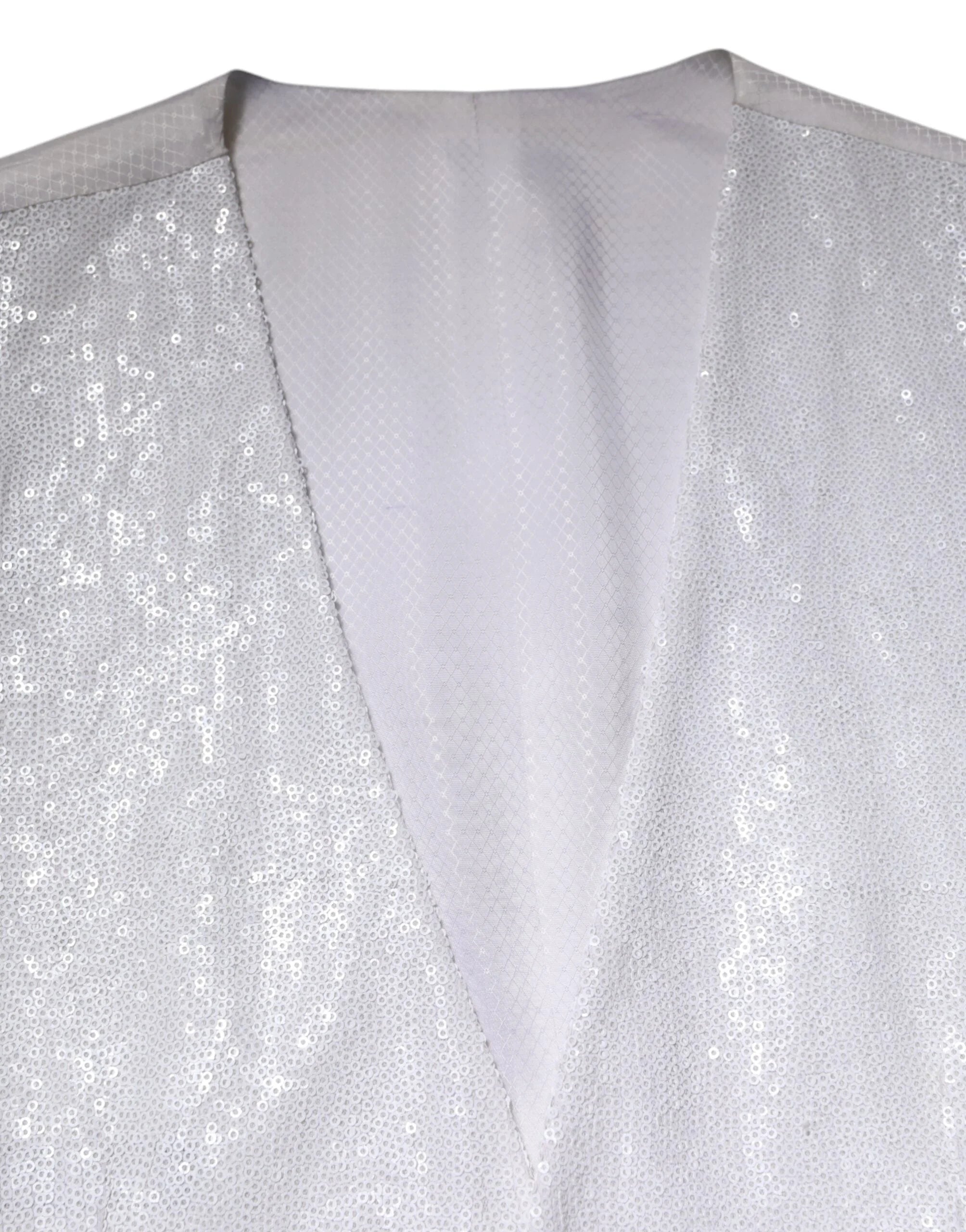 Dolce & Gabbana White Sequined Dress Formal Waistcoat Vest - IT48 | M - Vests