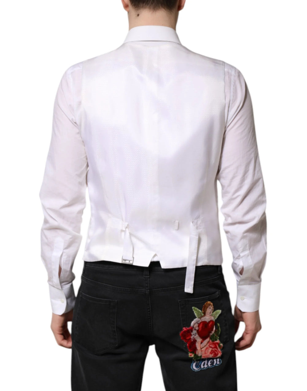 Dolce & Gabbana White Sequined Dress Formal Waistcoat Vest - IT48 | M - Vests