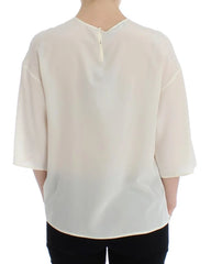 Dolce & Gabbana White Sequined Key Silk Blouse T-shirt Top - IT36 | XS - Blouses