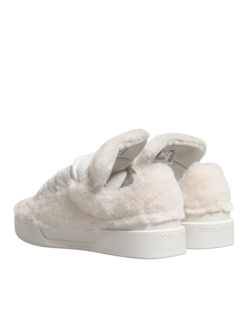 Dolce & Gabbana White Shearling Fur Bianco Low Top Sneakers Shoes - EU44/US11