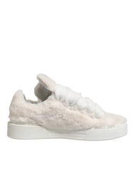 Dolce & Gabbana White Shearling Fur Bianco Low Top Sneakers Shoes - EU44/US11
