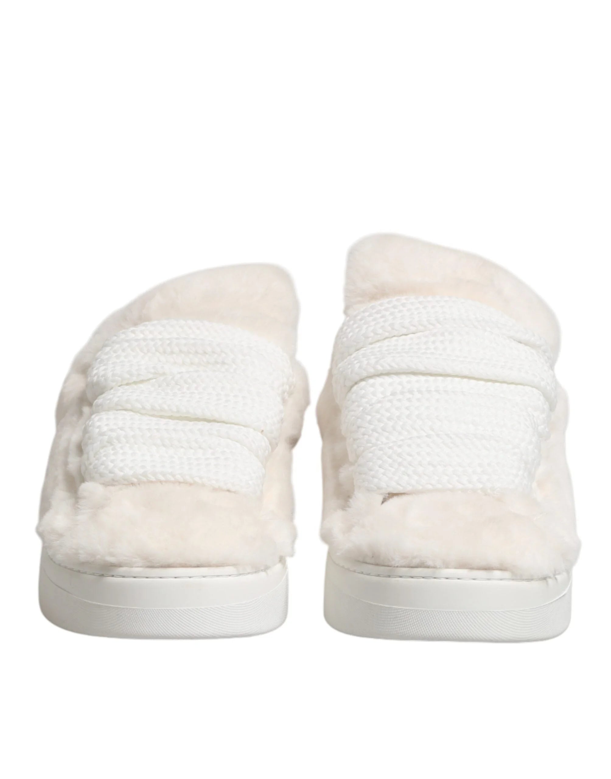 Dolce & Gabbana White Shearling Fur Bianco Low Top Sneakers Shoes - EU44/US11