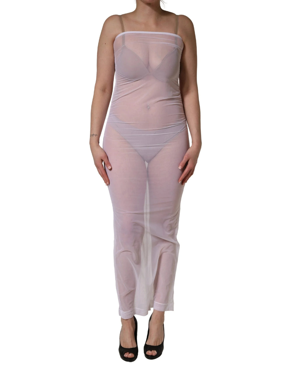 Robe longue moulante en nylon stretch transparent blanche Dolce & Gabbana - IT40|S