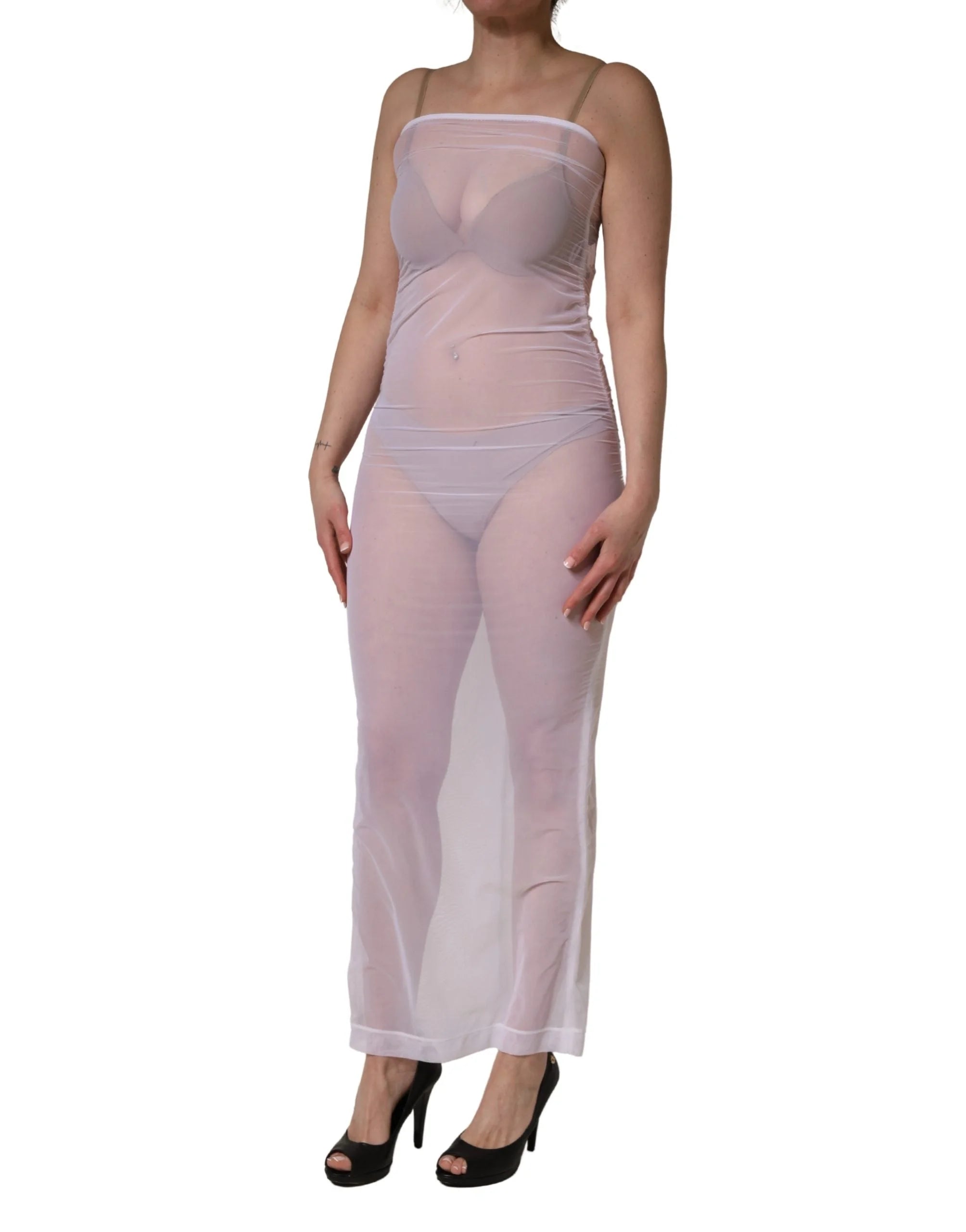 Robe longue moulante en nylon stretch transparent blanche Dolce & Gabbana - IT40|S
