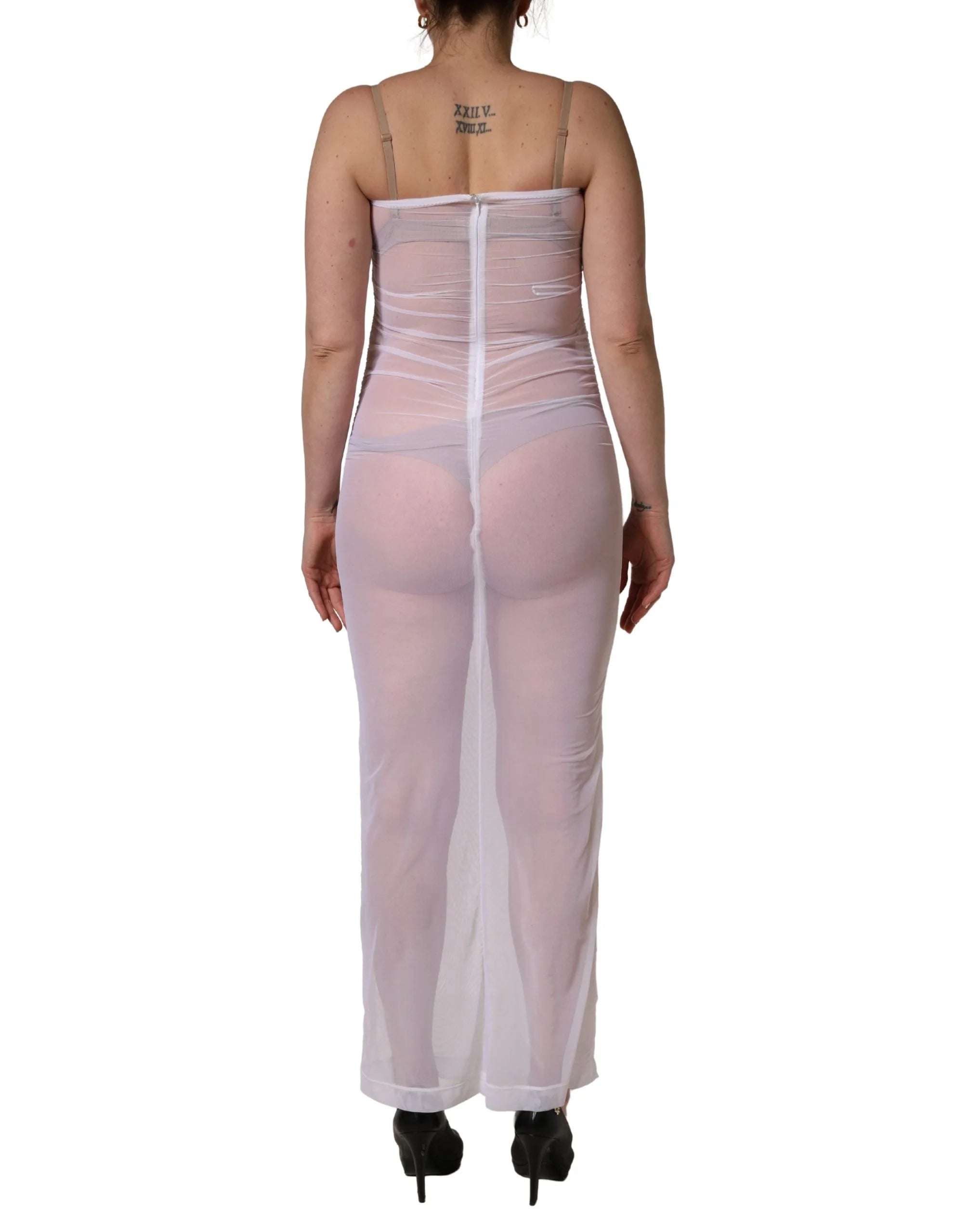 Robe longue moulante en nylon stretch transparent blanche Dolce & Gabbana - IT40|S