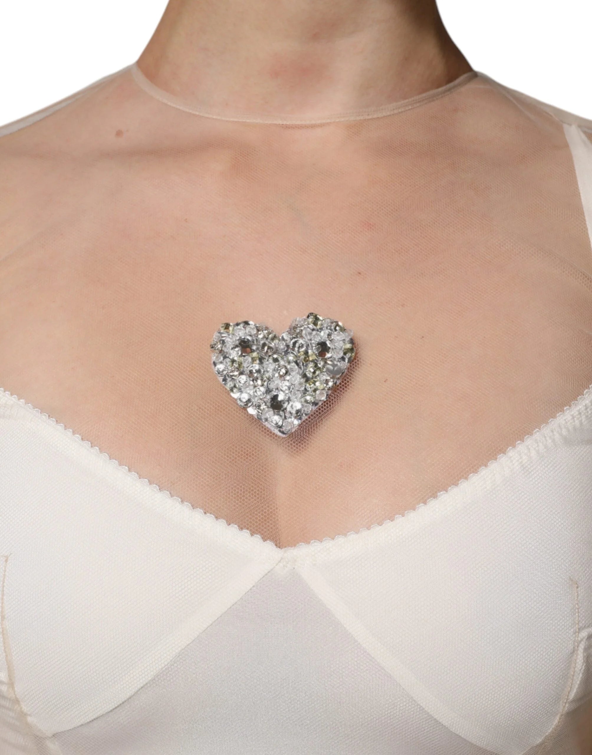 Dolce & Gabbana White Sheer Tulle Bustier Bodycon Midi Dress - IT40|S - Dresses