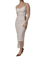 Dolce & Gabbana White Sheer Tulle Bustier Bodycon Midi Dress - IT40|S - Dresses
