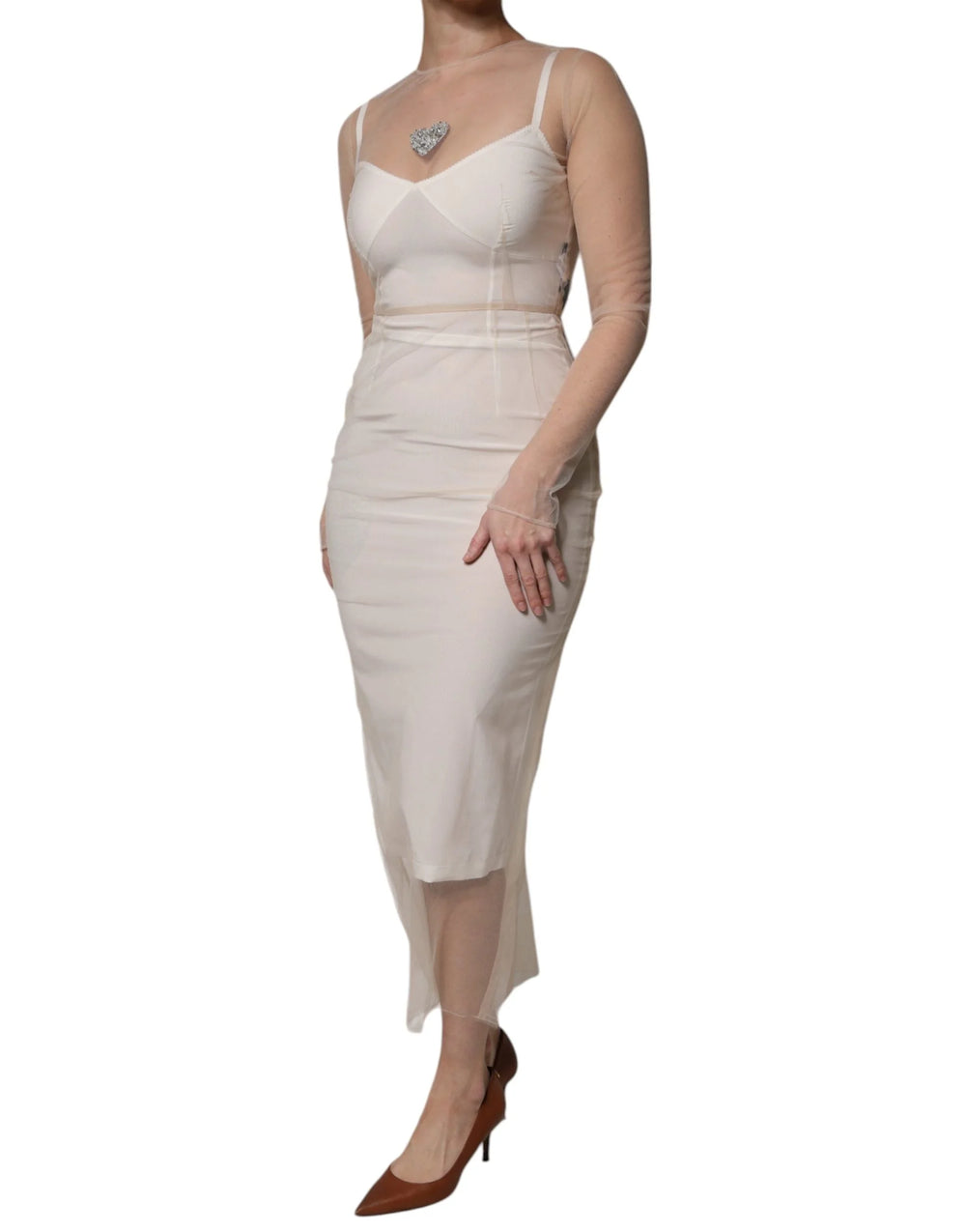 Dolce & Gabbana White Sheer Tulle Bustier Bodycon Midi Dress - IT40|S - Dresses