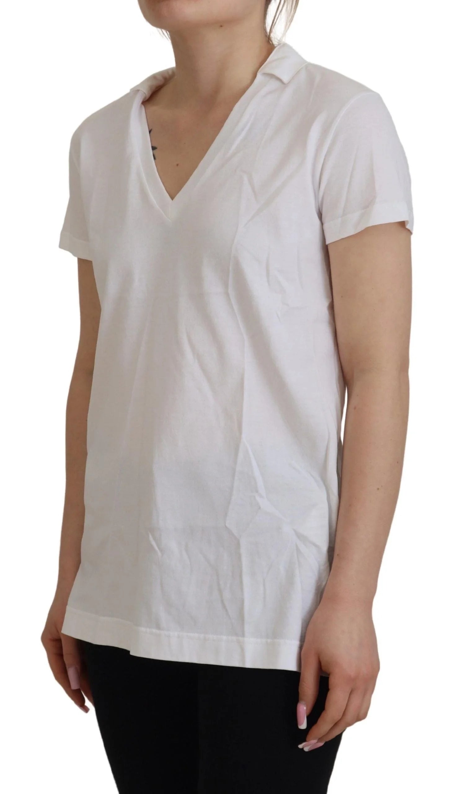 Dolce & Gabbana White Short Sleeve V-neck Cotton Top Blouse T-shirt - IT42|M - T-Shirts