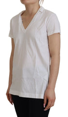Dolce & Gabbana White Short Sleeve V-neck Cotton Top Blouse T-shirt - IT42|M - T-Shirts