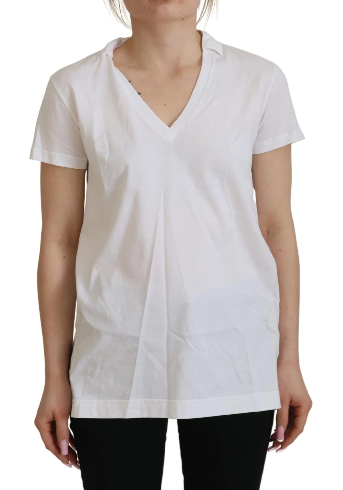 Dolce & Gabbana White Short Sleeve V-neck Cotton Top Blouse T-shirt - IT42|M - T-Shirts
