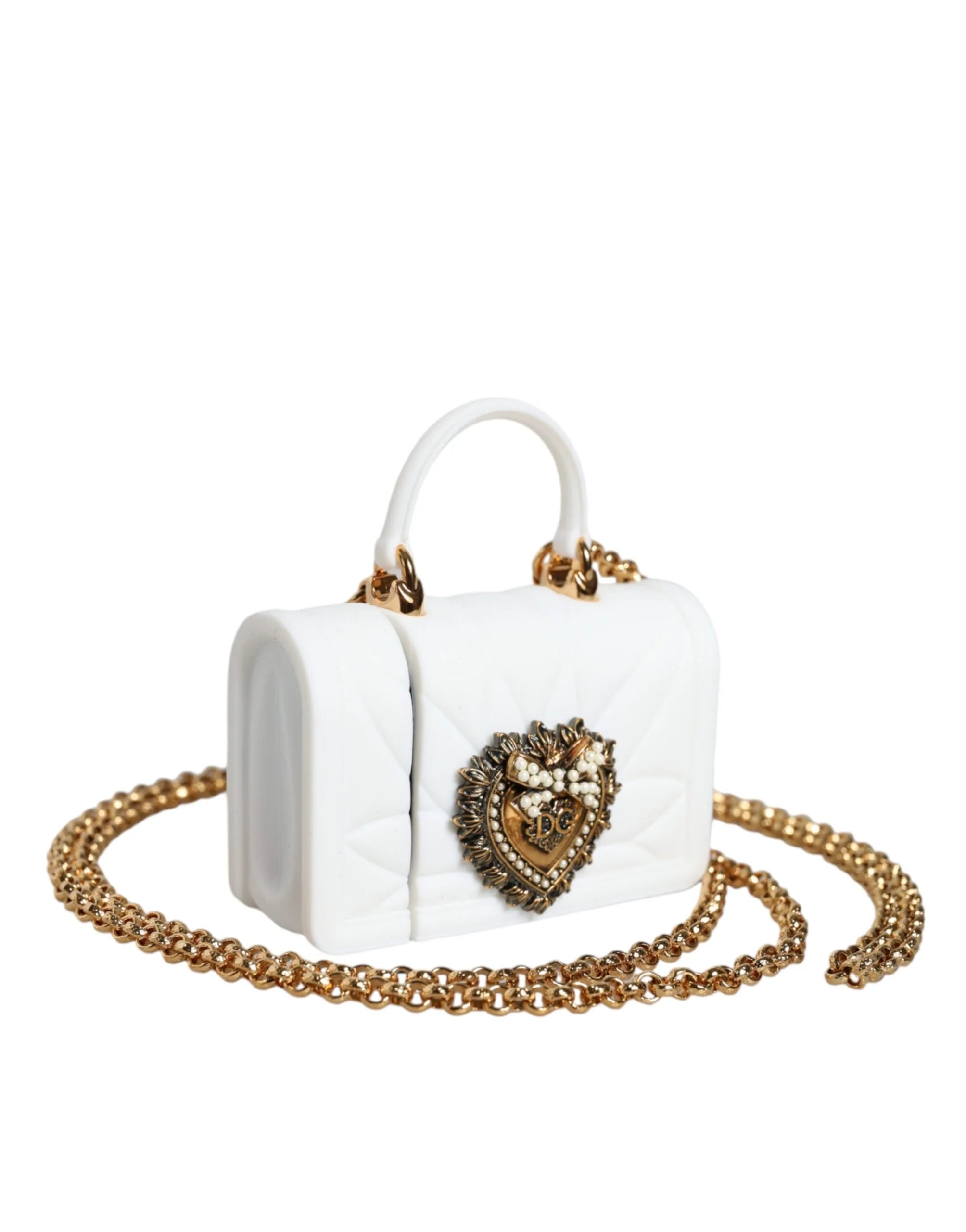 Dolce & Gabbana White Silicone Devotion Heart Cover Hand Bag Airpod Case - Headphone Carrying Cases