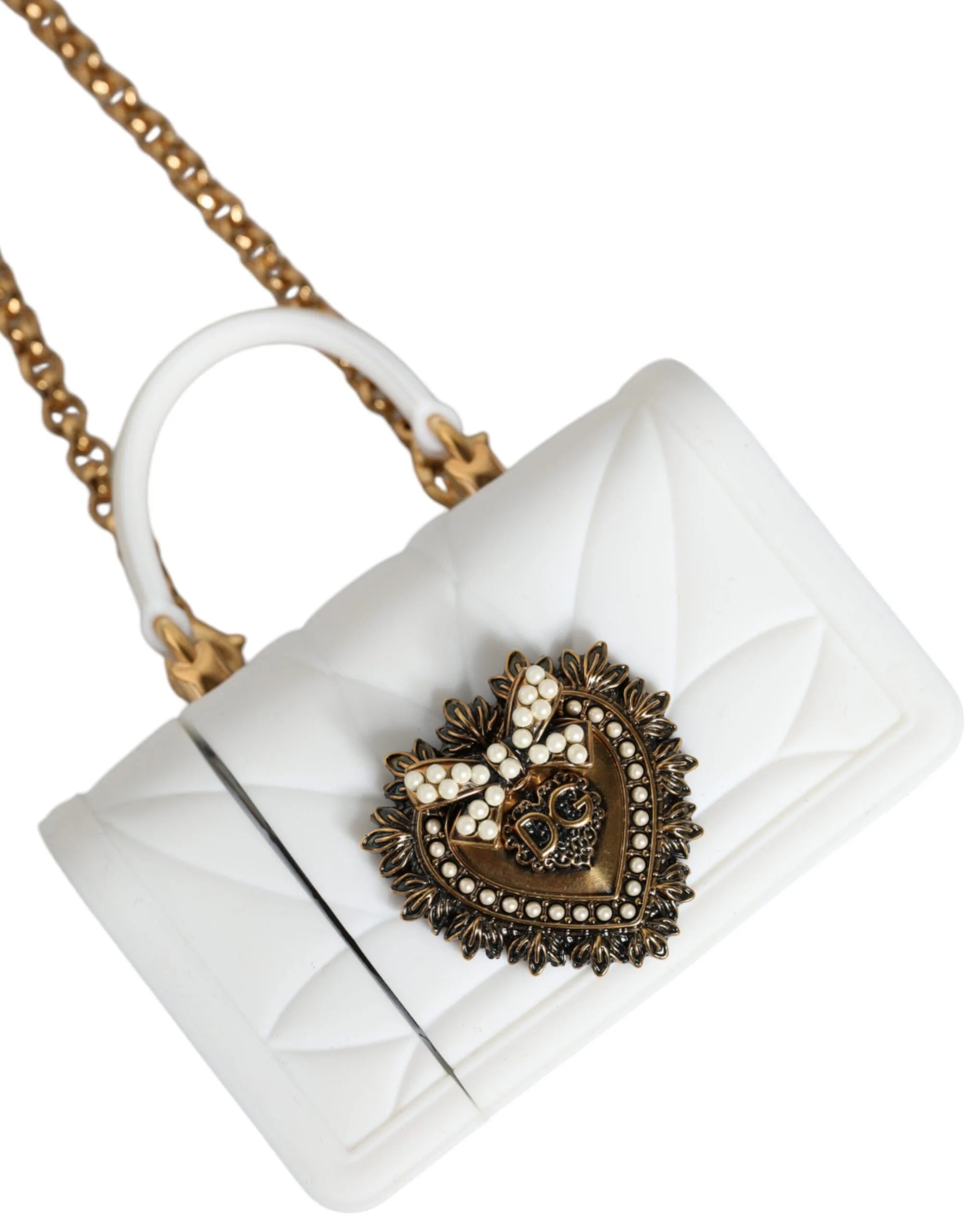 Dolce & Gabbana White Silicone Devotion Heart Cover Hand Bag Airpod Case - Headphone Carrying Cases