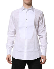 Dolce & Gabbana White Silk Bib Poplin GOLD Men Formal Shirt - IT42 | XL - Shirts