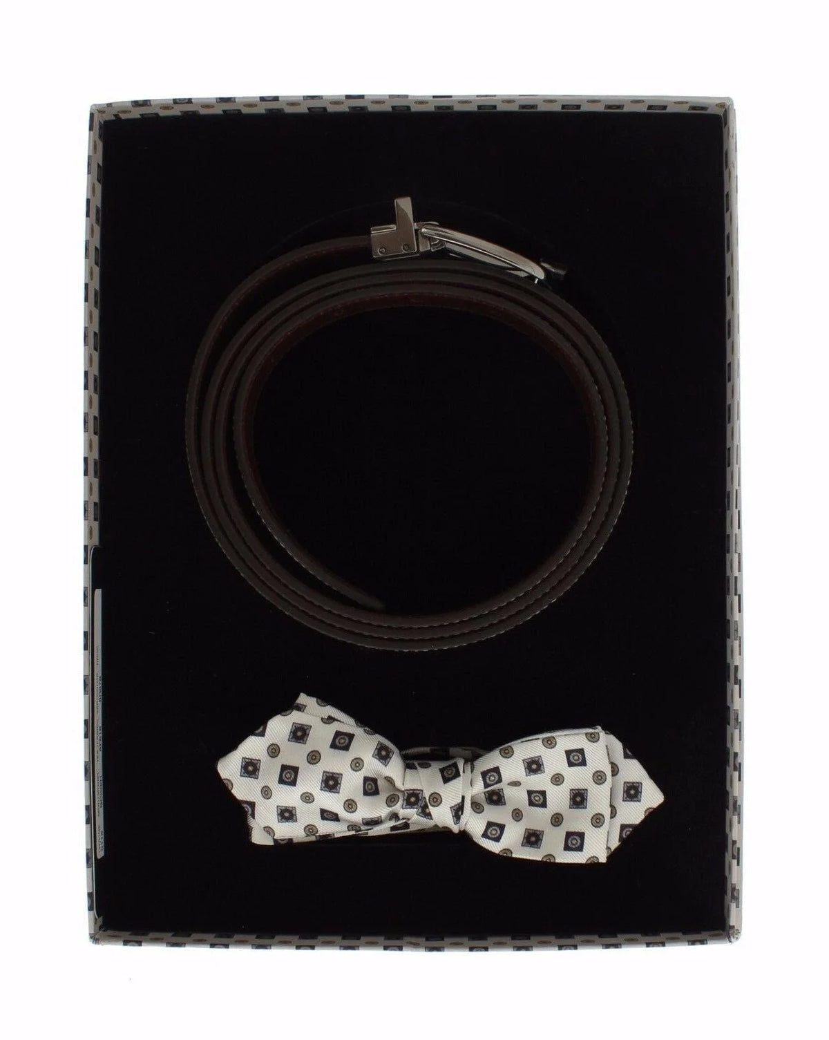 Dolce & Gabbana White Silk Bowtie Leather Men Belt Gift Box - 115 cm / 46 Inches - Clothing Accessories