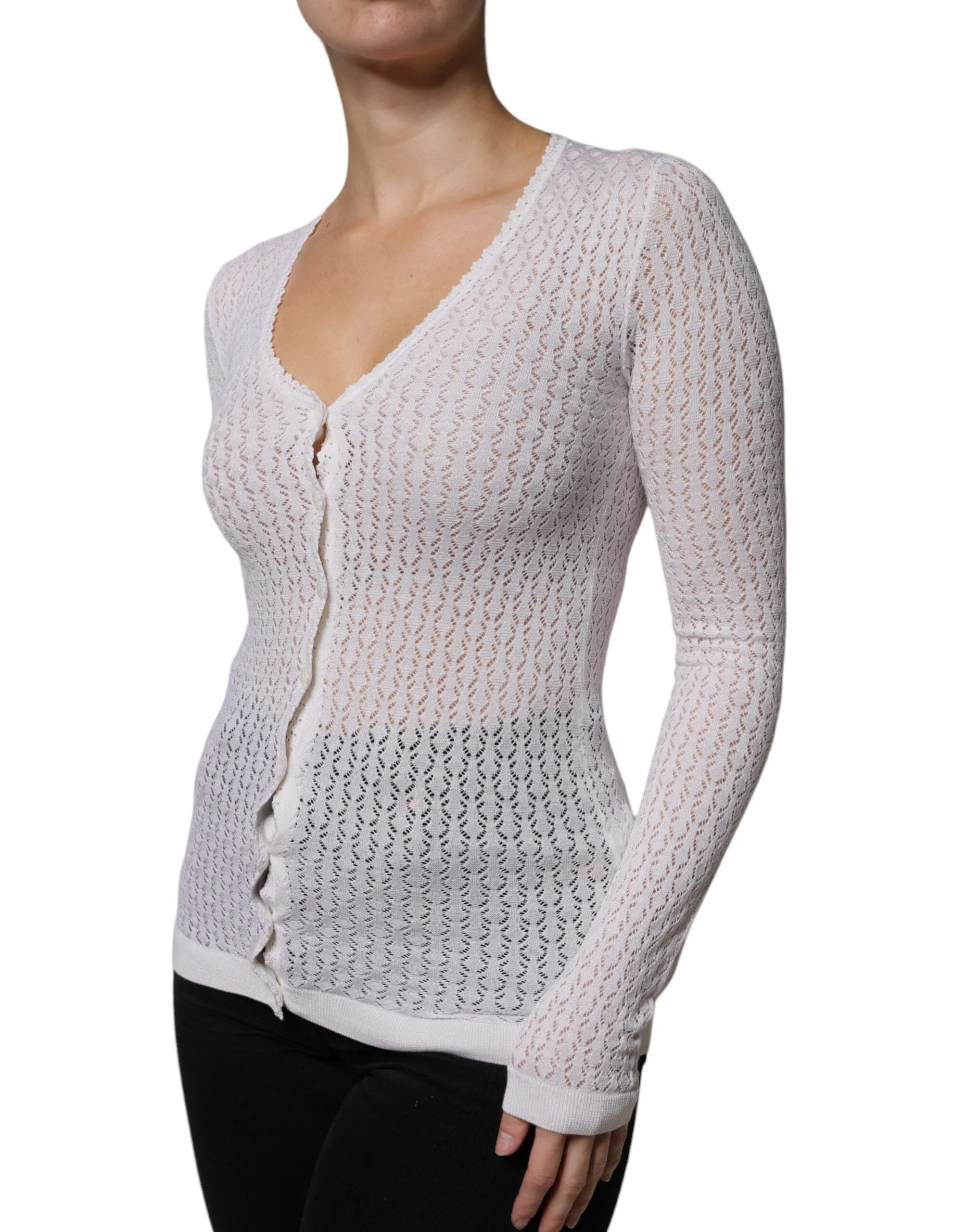 Dolce & Gabbana White Silk Button Down Cardigan Sweater - Cardigans
