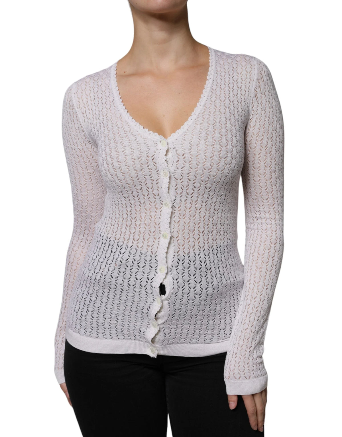 Dolce & Gabbana White Silk Button Down Cardigan Sweater - Cardigans