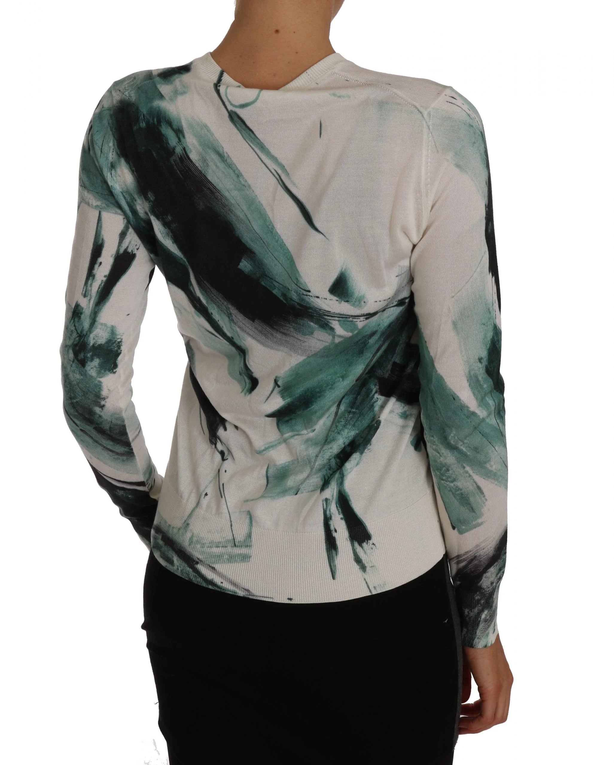 Dolce & Gabbana White Silk Cardigan Lightweight Paint Stroke Sweater - IT36 | XS - Cardigans