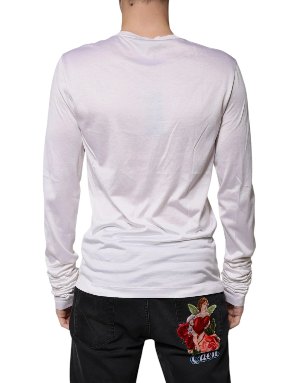 Dolce & Gabbana White Silk Crew Neck Men Pullover Sweater - IT48 | M - Sweaters