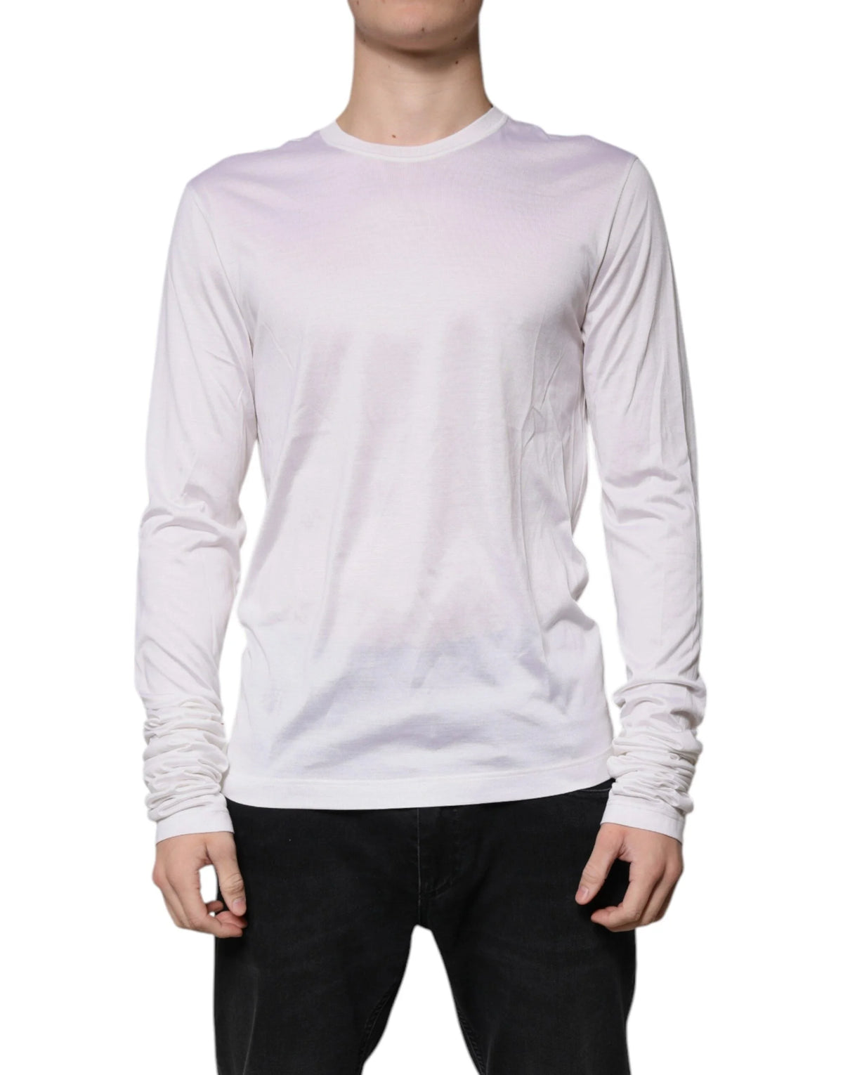 Dolce & Gabbana White Silk Crew Neck Men Pullover Sweater - IT48 | M - Sweaters