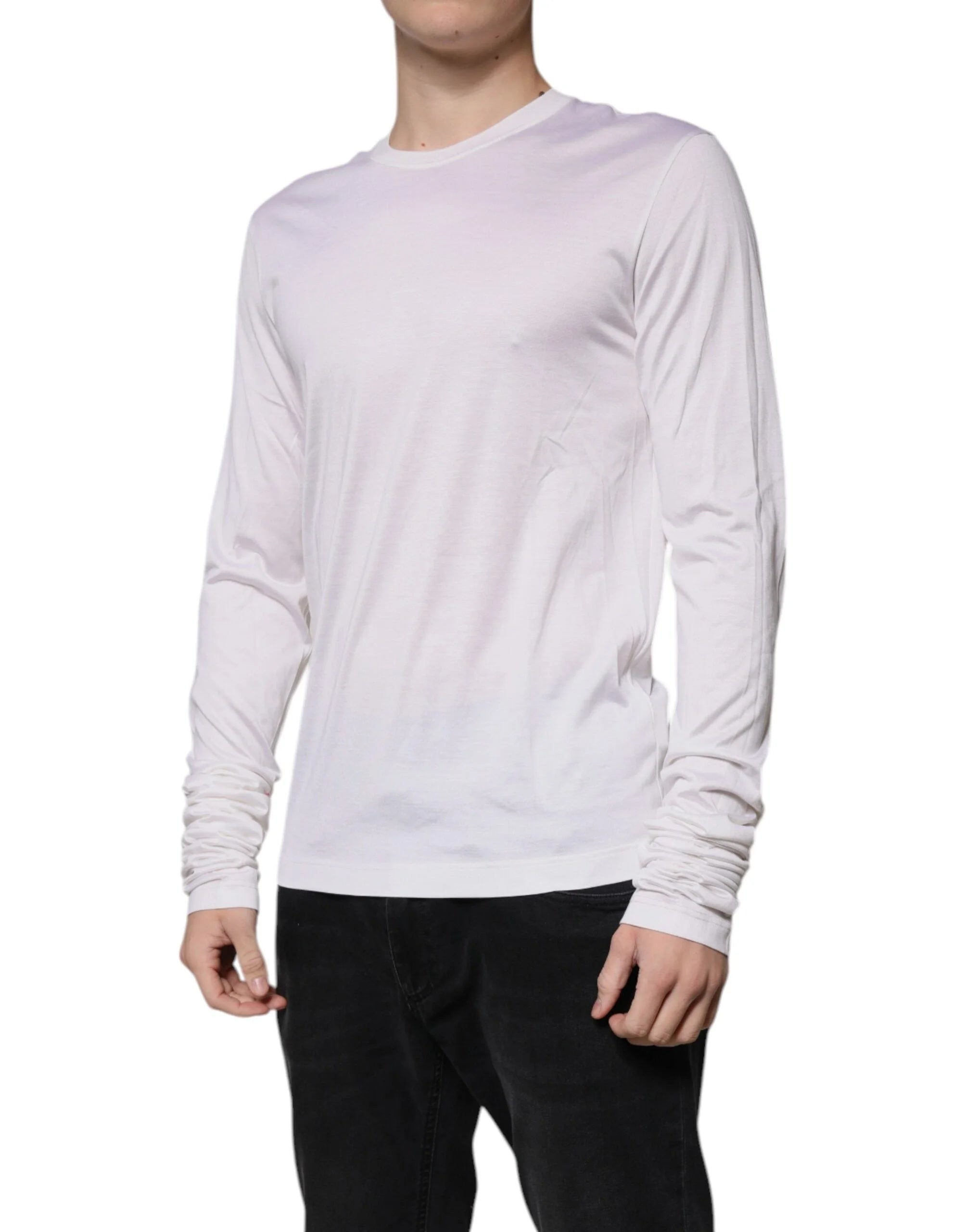 Dolce & Gabbana White Silk Crew Neck Men Pullover Sweater - IT48 | M - Sweaters