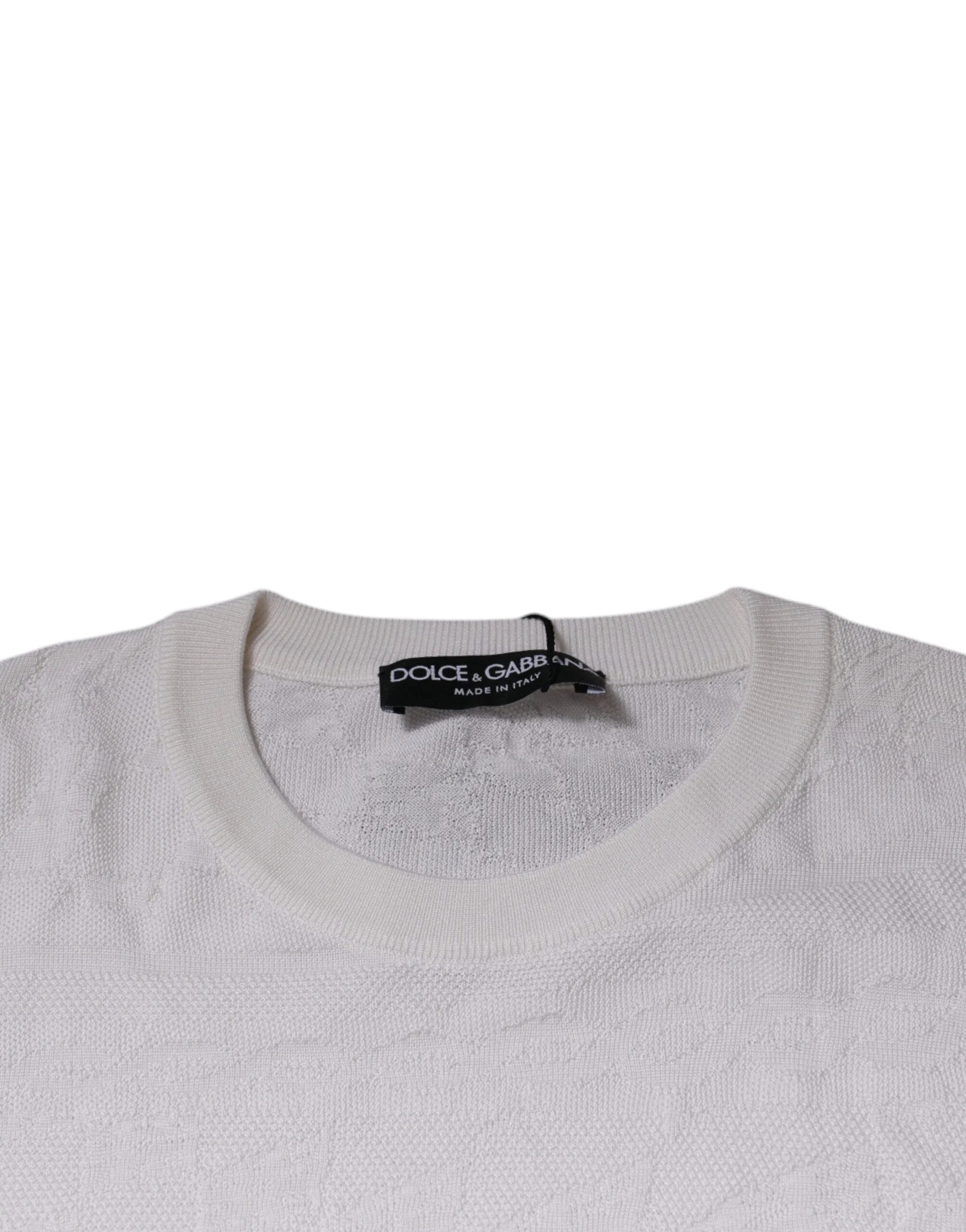 Dolce & Gabbana White Silk Crew Neck Men Pullover Sweater - Sweaters