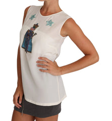 Dolce & Gabbana White Silk Crystal Sequined Fairy T-shirt - Tank Tops