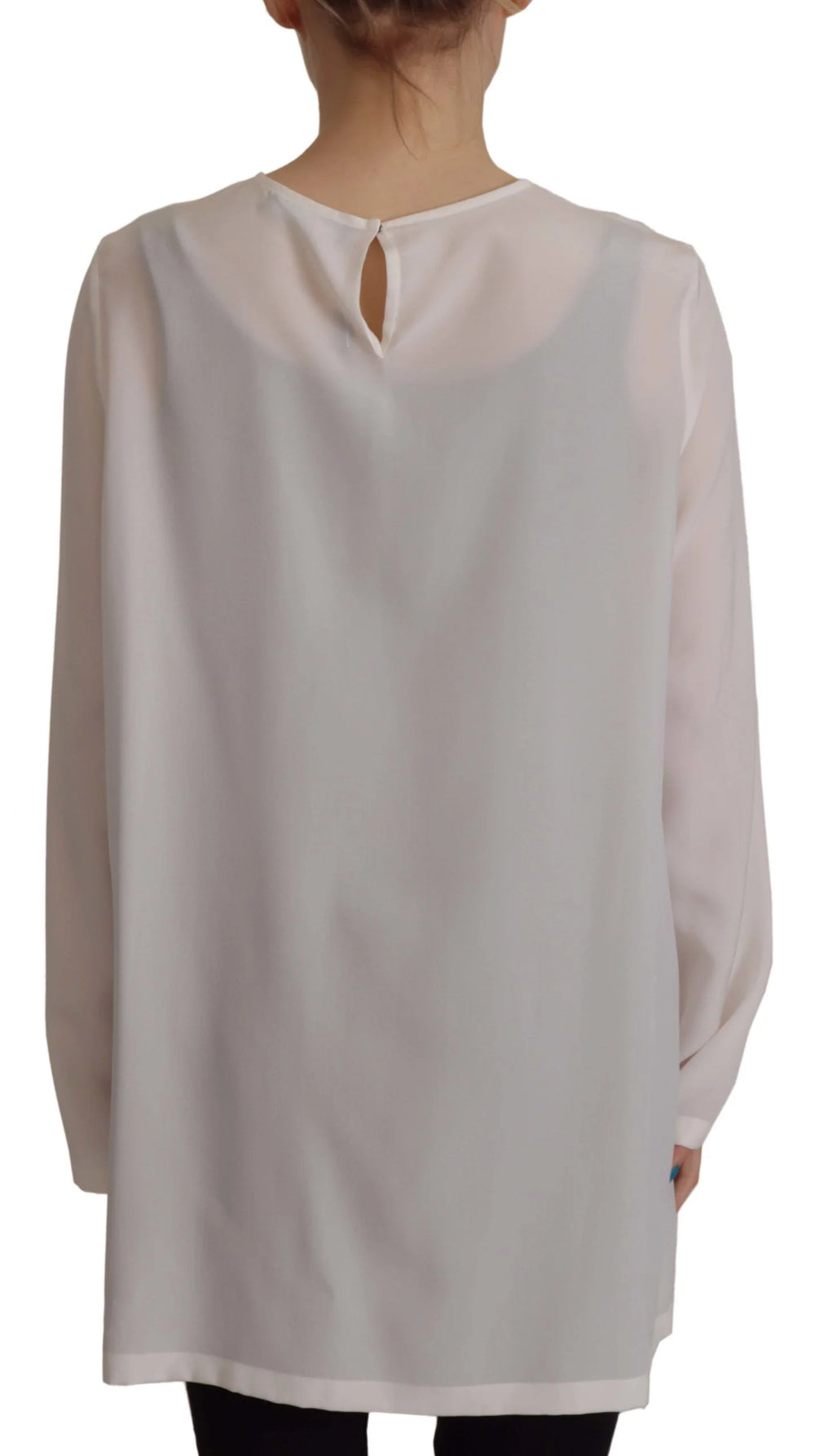 Dolce & Gabbana White Silk DG Logo Embroidered Long Sleeves Blouse - IT40|S - Blouses