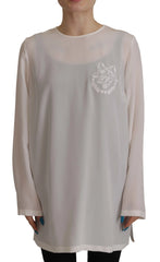 Dolce & Gabbana White Silk DG Logo Embroidered Long Sleeves Blouse - IT40|S - Blouses