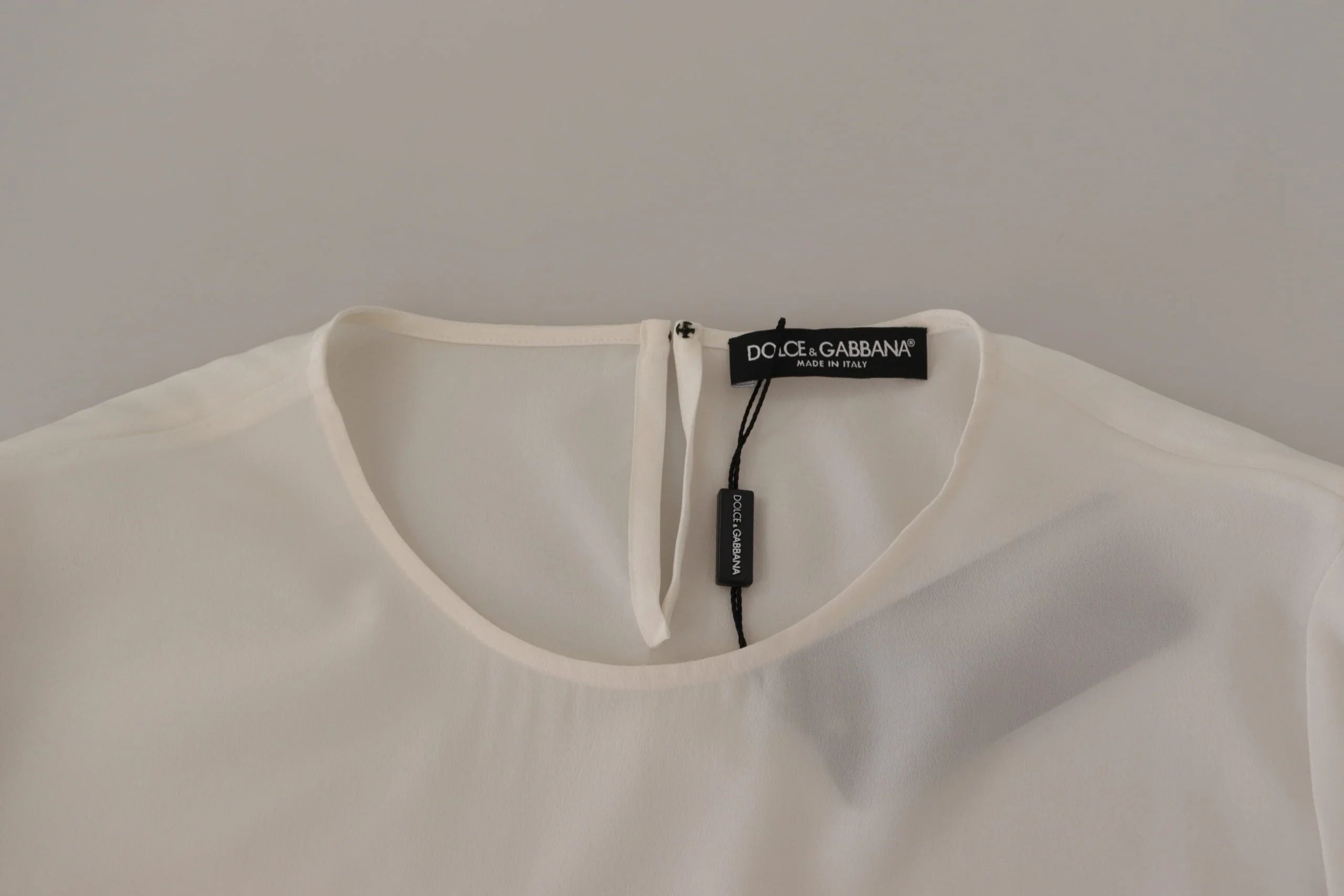 Dolce & Gabbana White Silk DG Logo Embroidered Long Sleeves Blouse - IT40|S - Blouses