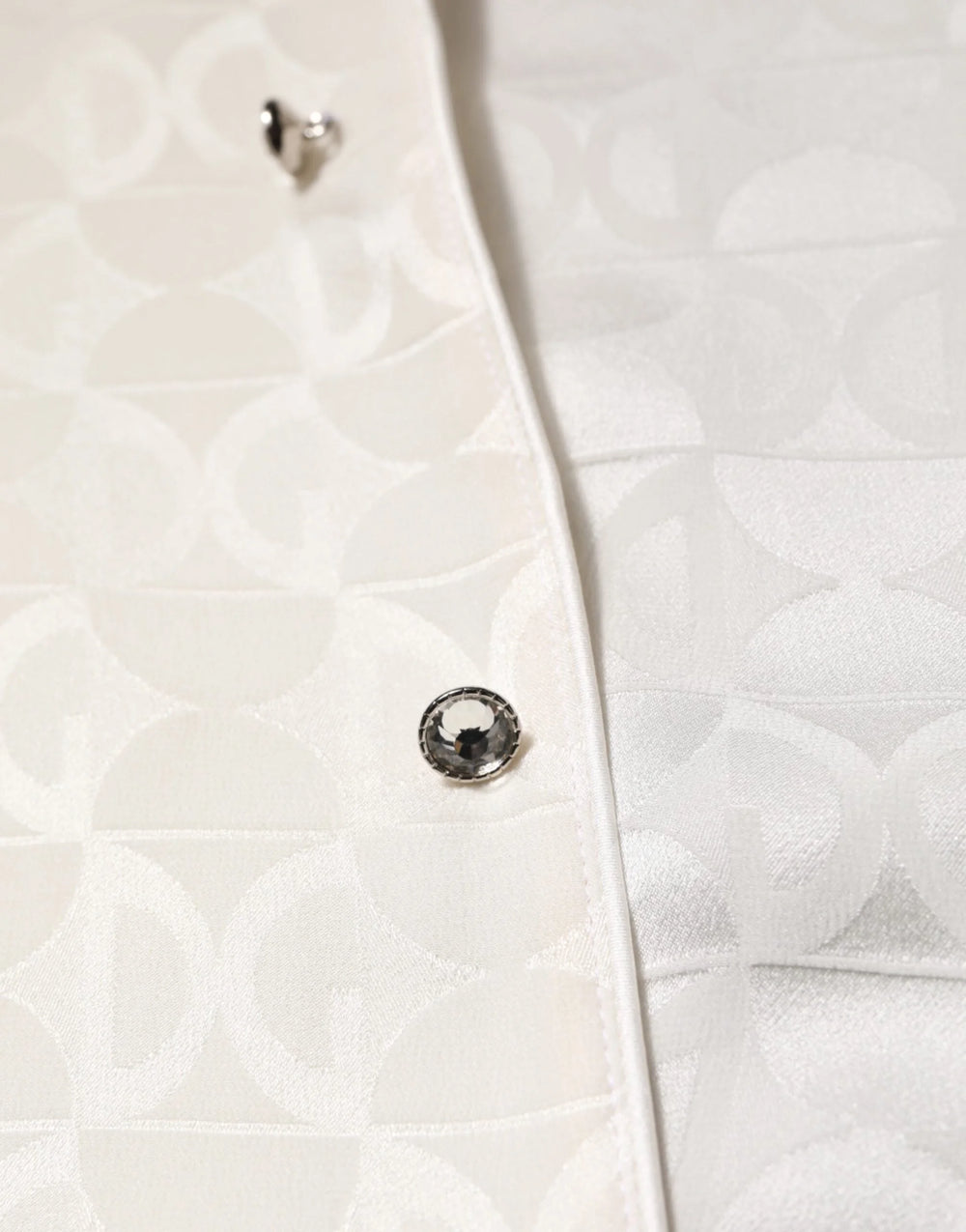 Dolce & Gabbana White Silk DG Logo Print Long Sleeves Shirt - Shirts