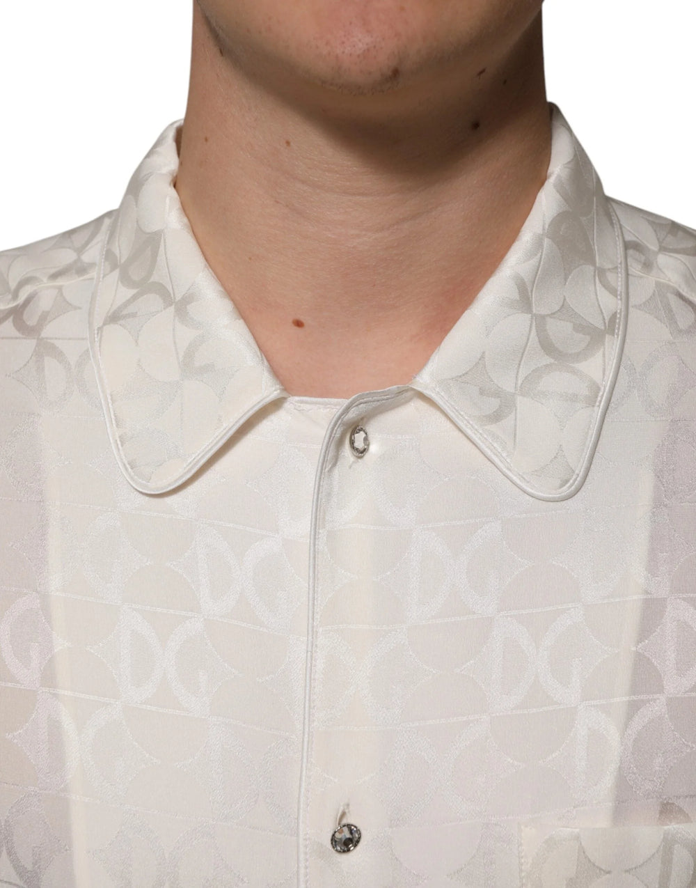 Dolce & Gabbana White Silk DG Logo Print Long Sleeves Shirt - Shirts